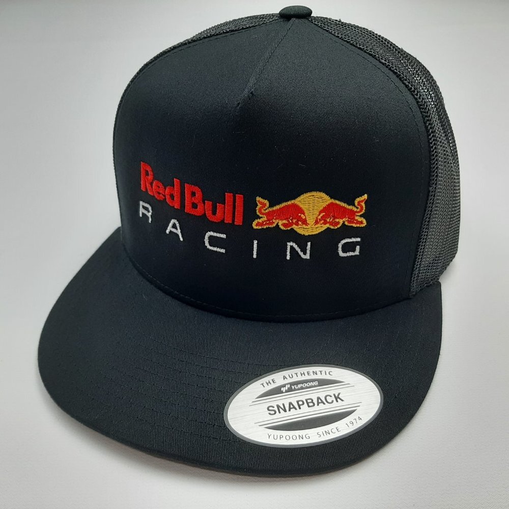 Red Bull Racing Embroidered Hat Cap Mesh Snapback Black Flat Bill Trucker